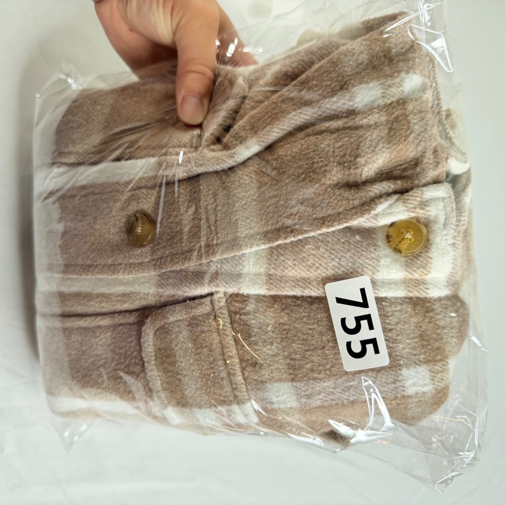 Banana Republic Tan Cream Plaid Oversized Flannel Shirt Jacket Shacket Mens M - Picture 11 of 11